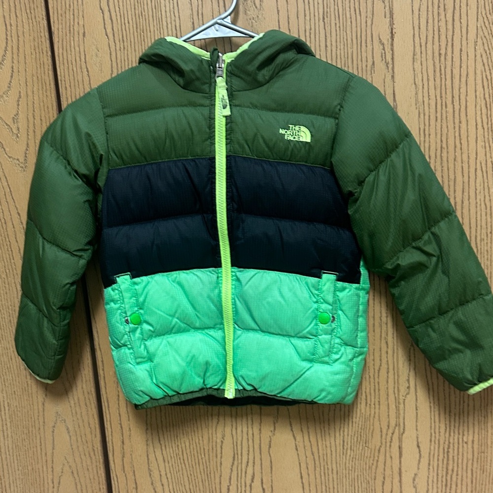 The North Face Kids Green Black Lime Hooded Puffer Jacket
